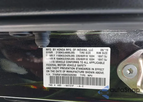 2019 Honda Cr-V Ex from USA, damaged, VIN 7FARW1H59KE020283